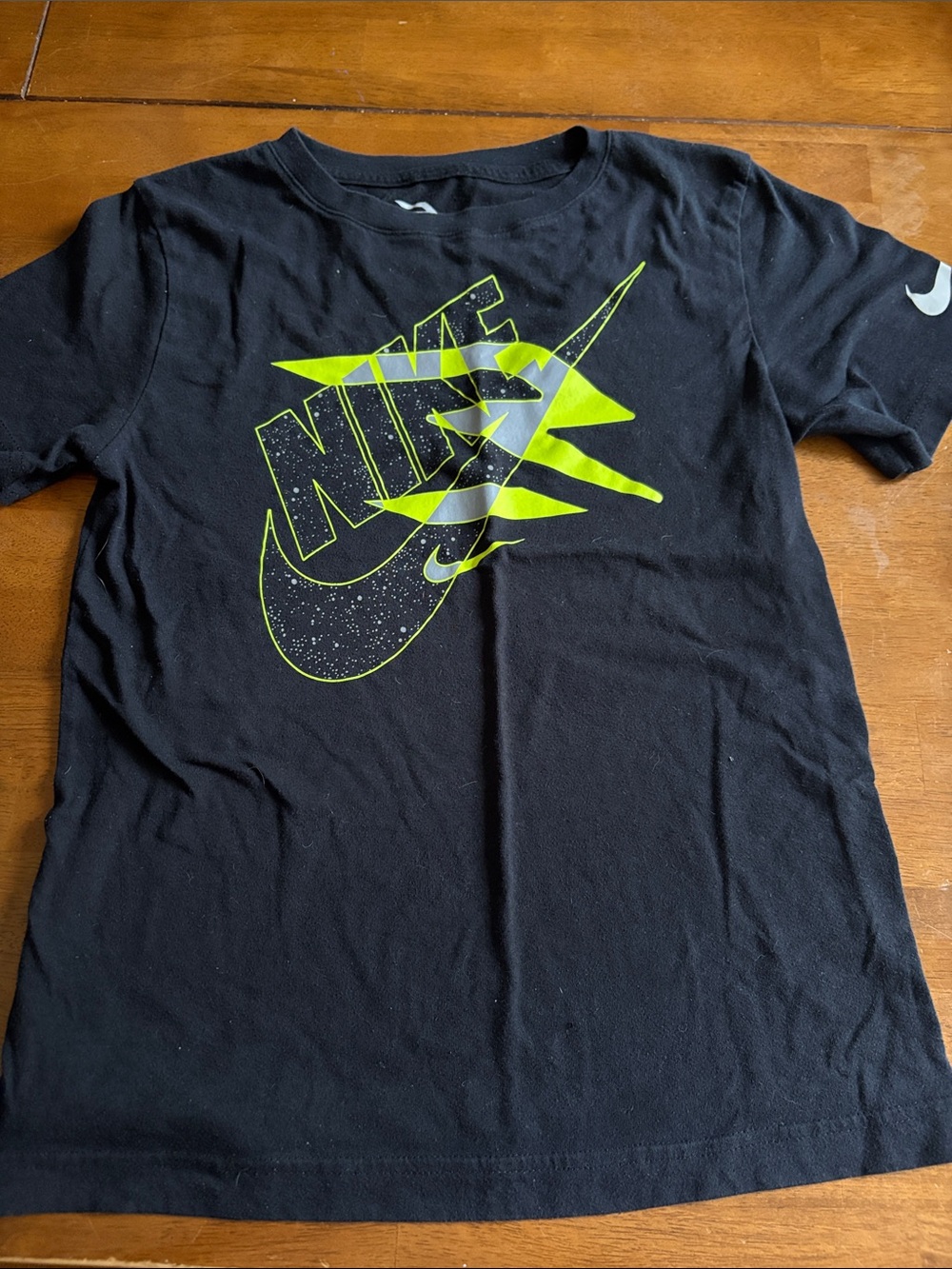 Nike Black Short Sleeve Tee with Neon Yellow Swoosh Graphic